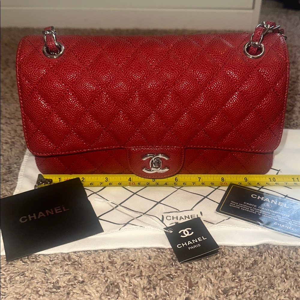 Beautiful high-quality red leather quilted shoulder back